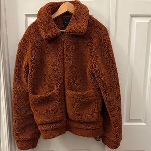 Elodie Women's Fuzzy Faux Shearling Teddy Bear Jacket in Rust Brown